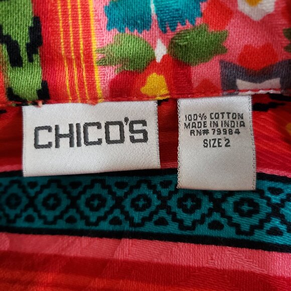 Chicos Button-Front Jacket LARGE Multi-Color Southwestern Aztec Print Cotton - Picture 7 of 8